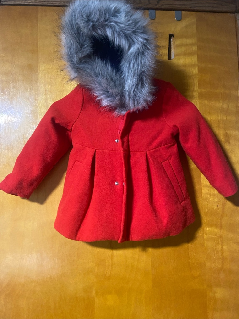 Cat & Jack Red Girls' Pea Coat with Faux Fur Hood